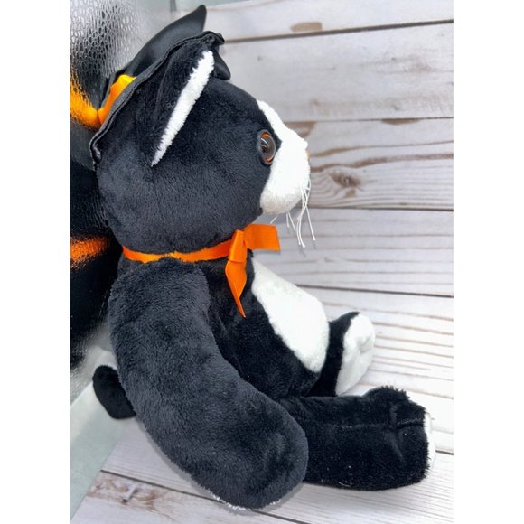 Wishpets Kittie Wish Pets Halloween Black Witch Cat Orange Bow White Belly 9" Pl - Picture 3 of 8